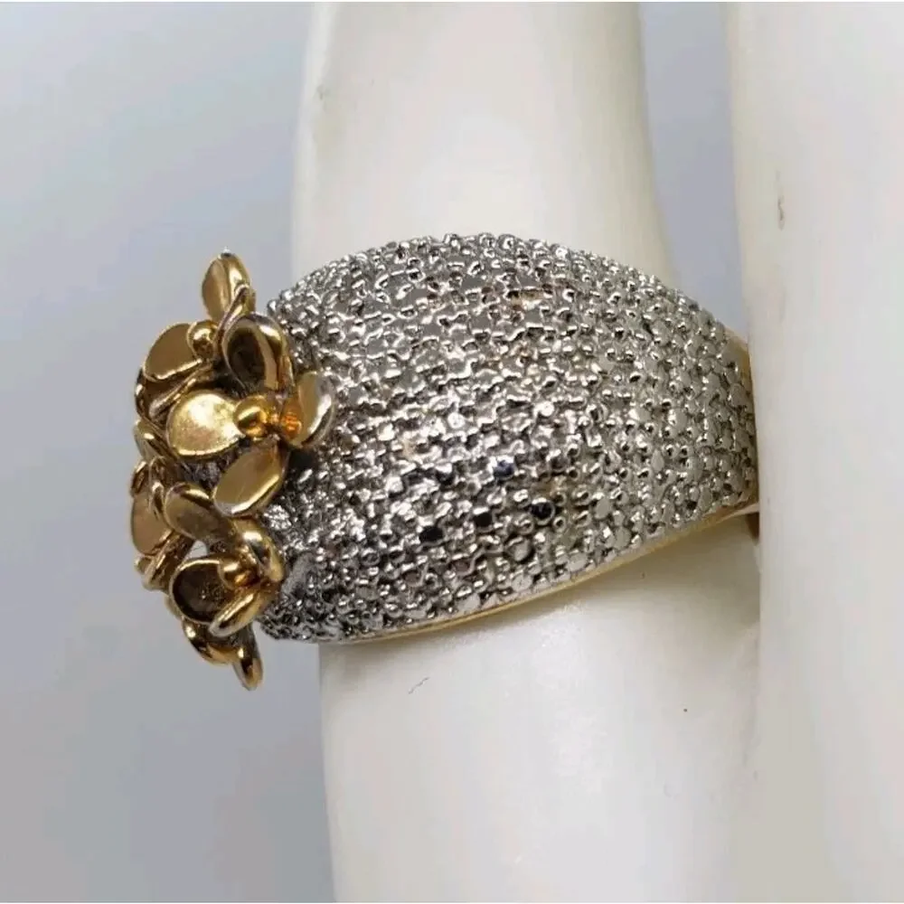 Ring 3D Flower Gold & Silver Statement Sz 10.25 Boho